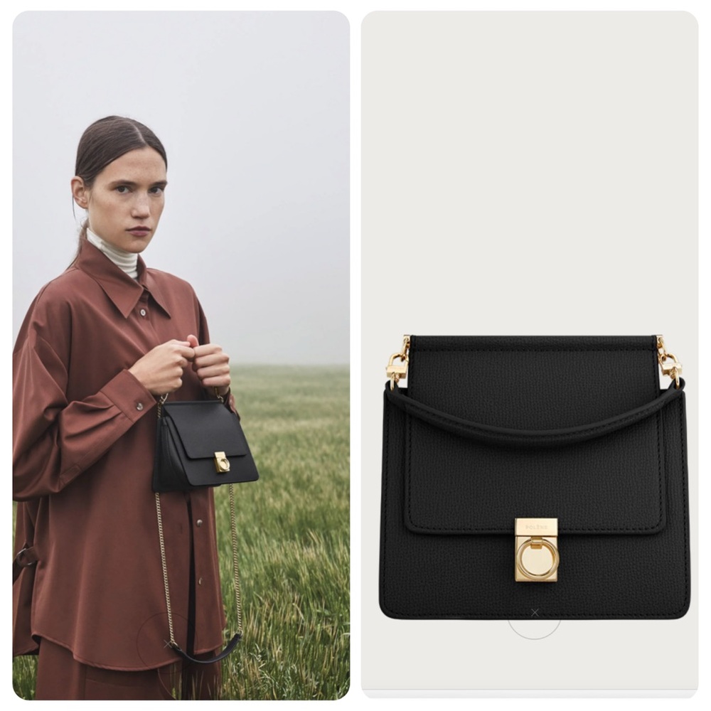 SOLD ❤️polene Numéro Sept Mini smooth leather chain crossbody top handle bl - Picture 3 of 17